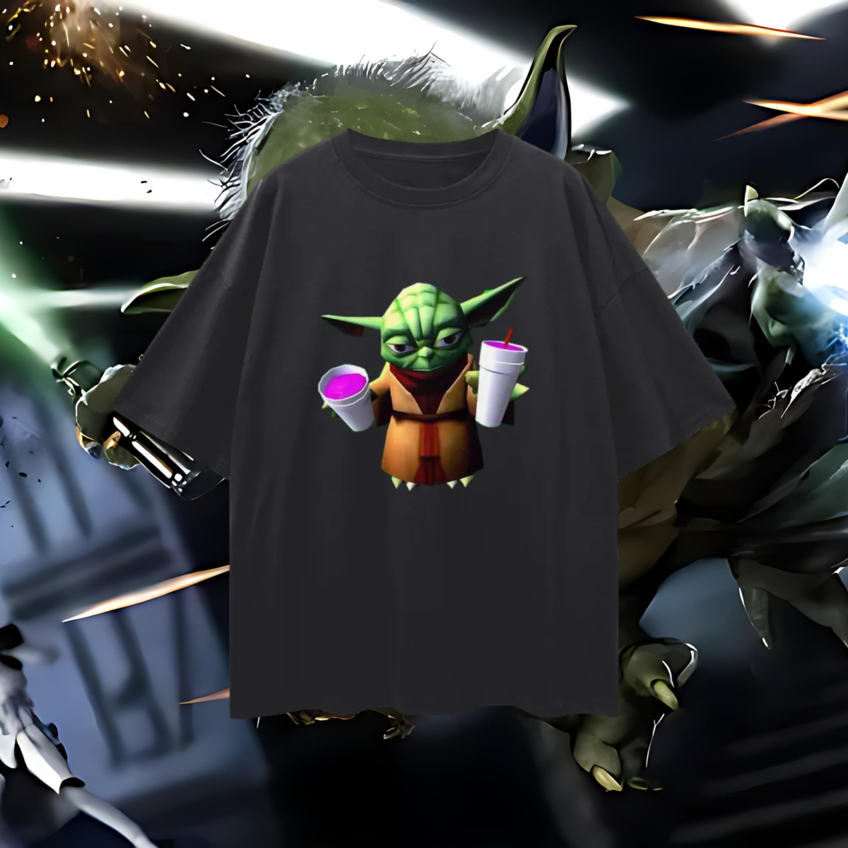 Funny Yoda Star Wars Double Cup Y2K Vintage Like Graphic Oversized T Shirt