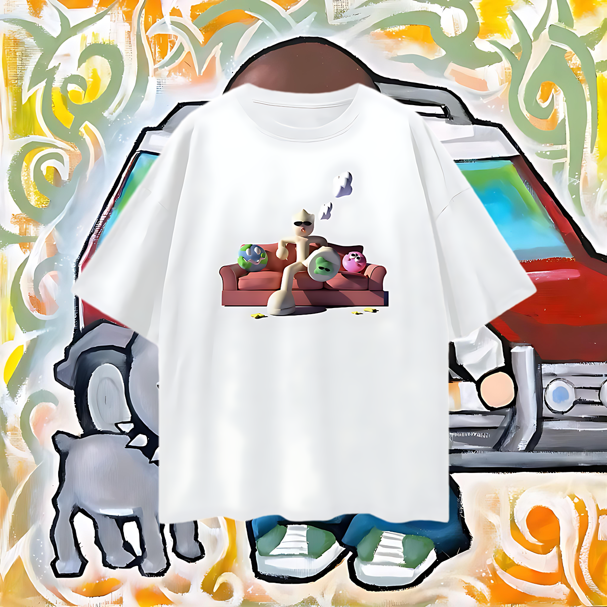 Clay Man On Couch Graphic Oversized T Shirt