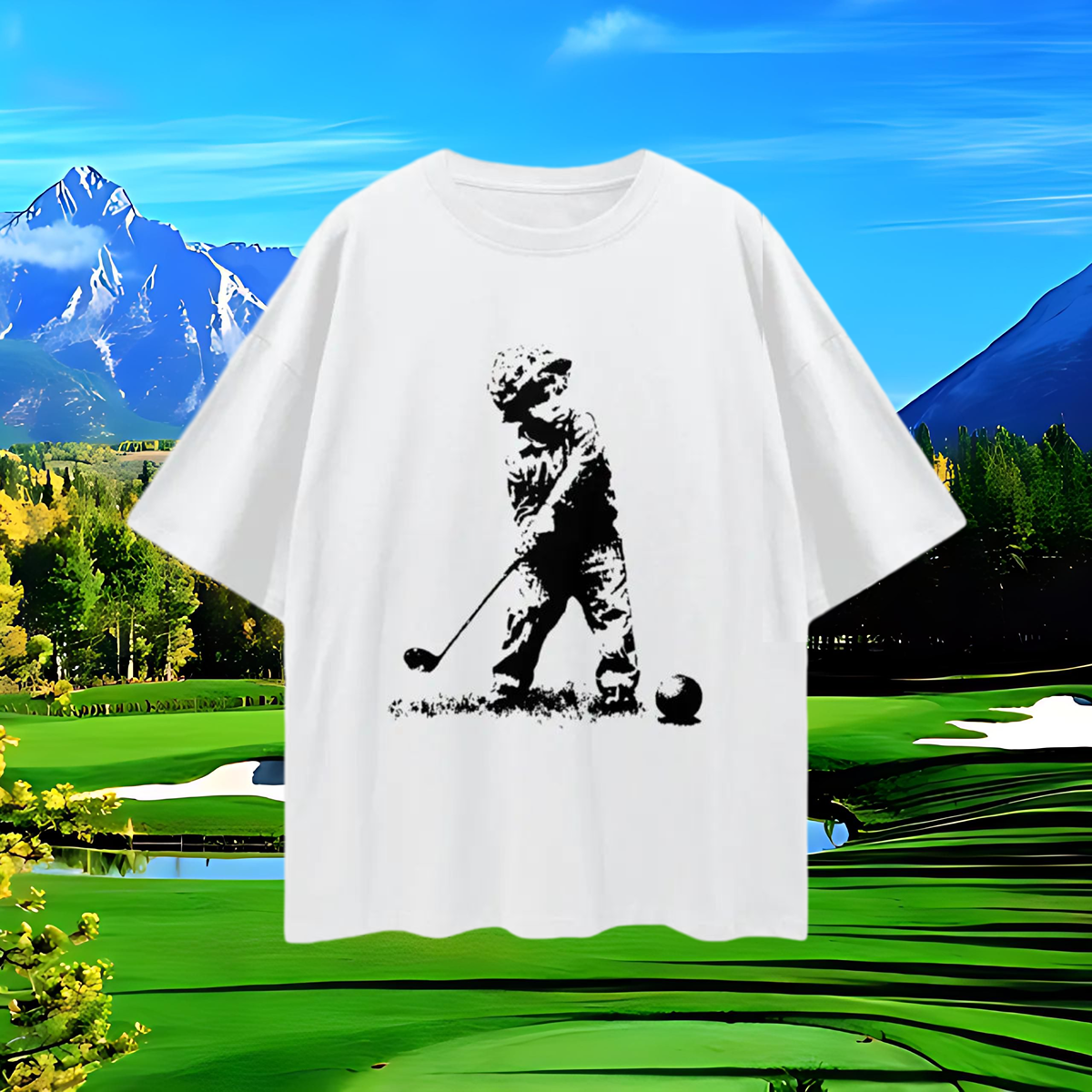 Kid Soldier Golfing Graphic Oversized T Shirt