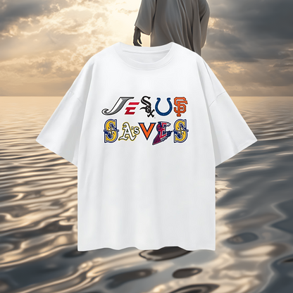 Religious Jesus Saves Sport Logos Like Graphic Oversized T Shirt