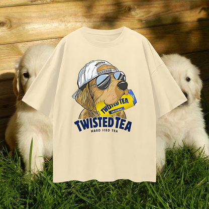 Golden Retriever Funny Twisted Teas Drink Graphic Oversized T Shirt