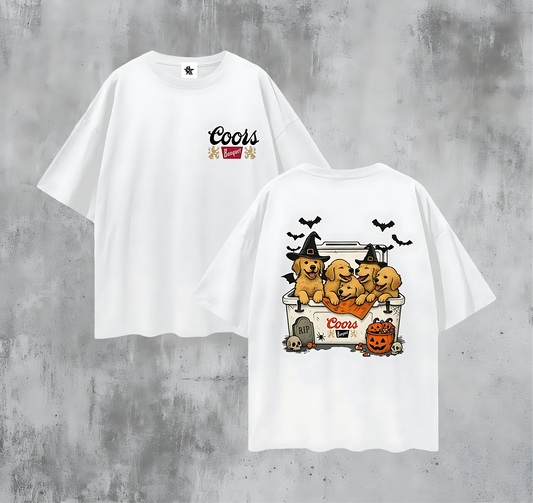 Vintage/Y2K Coors Golden Retrievers Halloween Funny Oversized T Shirt