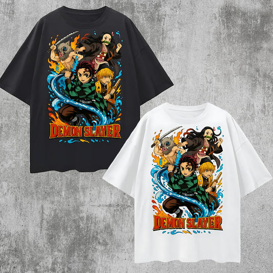 Vintage/Y2K Demon Slayer Anime All Characters Oversized T Shirt