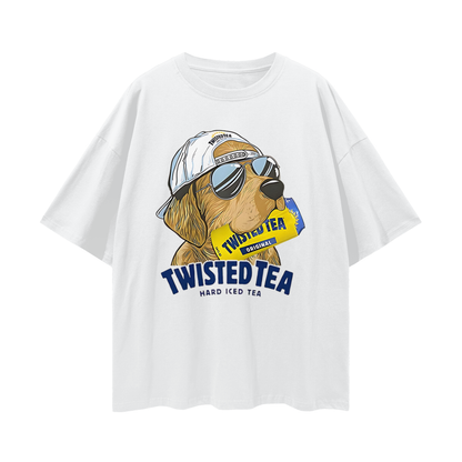 Golden Retriever Funny Twisted Teas Drink Graphic Oversized T Shirt