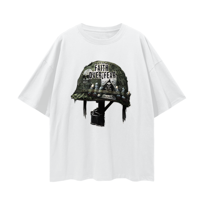 Religious Faith Over Fear Helmet Graphic Oversized T Shirt