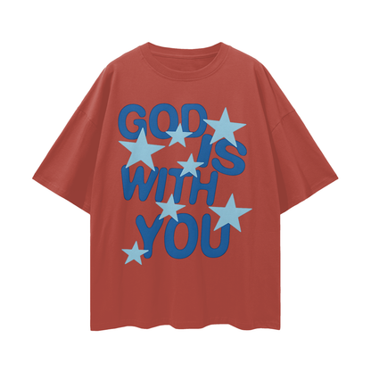 Religious God Is With You Graphic Oversized T Shirt