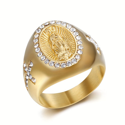 Virgin Mary Gold Rhinestone Ring