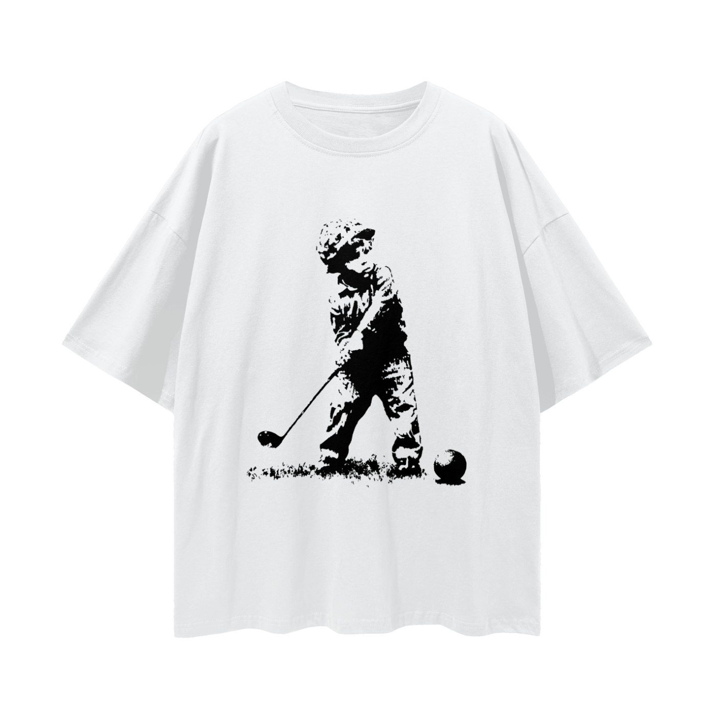 Kid Soldier Golfing Graphic Oversized T Shirt