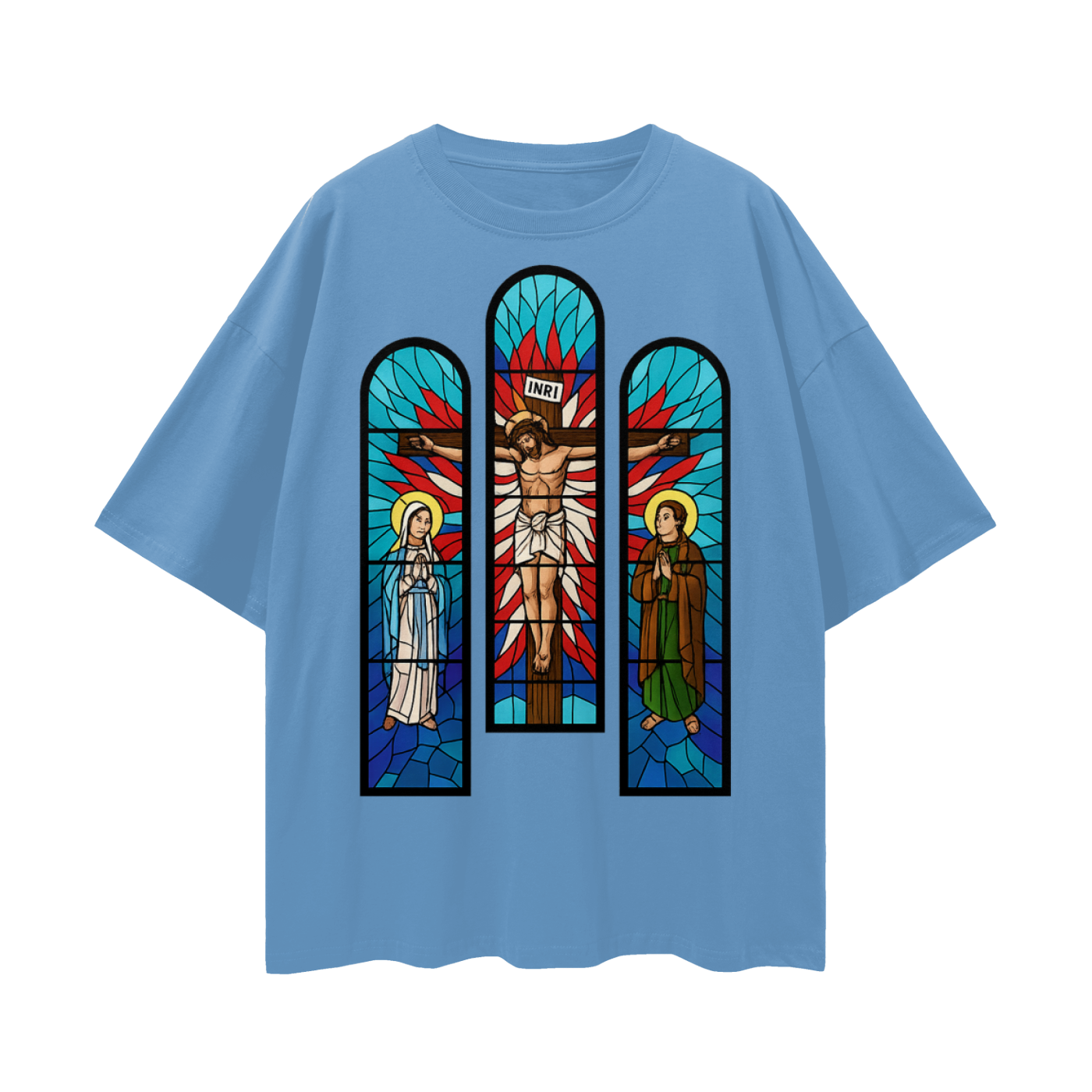 Religious Jesus Cathedral Glass Graphic Oversized T Shirt