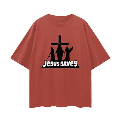 Religious Jesus Saves Fortnite Like Graphic Oversized T Shirt