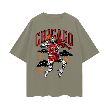 Vintage Like Chicago Bulls Basketball Skeleton Graphic Oversized T Shirt