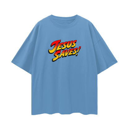 Religious Jesus Saves Street Fighter Like Graphic Oversized T Shirt