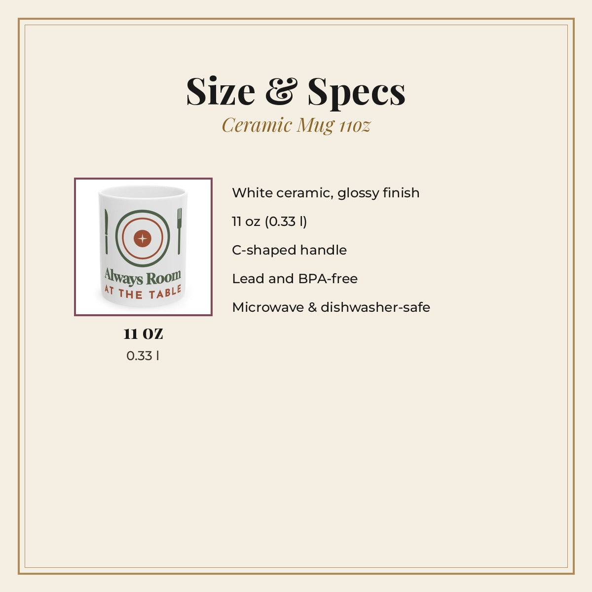 Always Room at the Table Mug - spec card