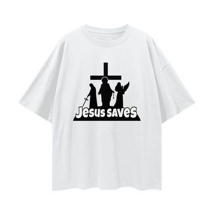 Religious Jesus Saves Fortnite Like Graphic Oversized T Shirt