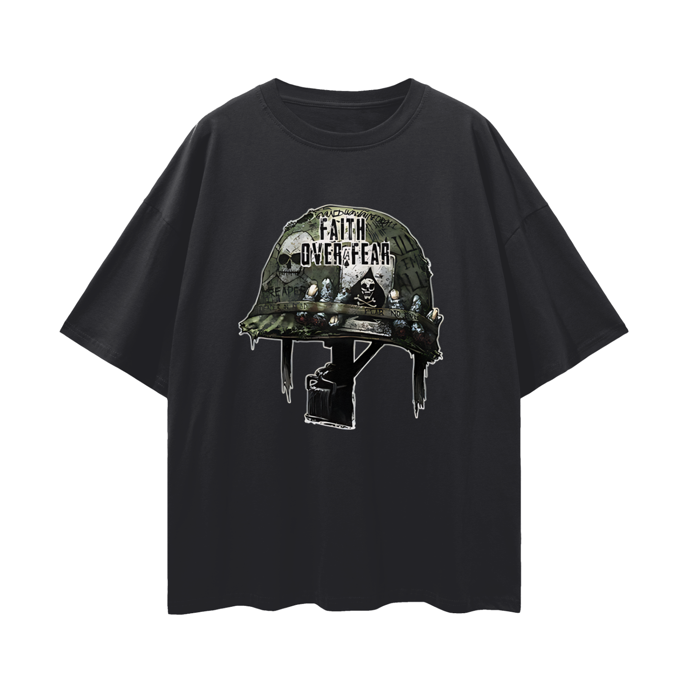 Religious Faith Over Fear Helmet Graphic Oversized T Shirt