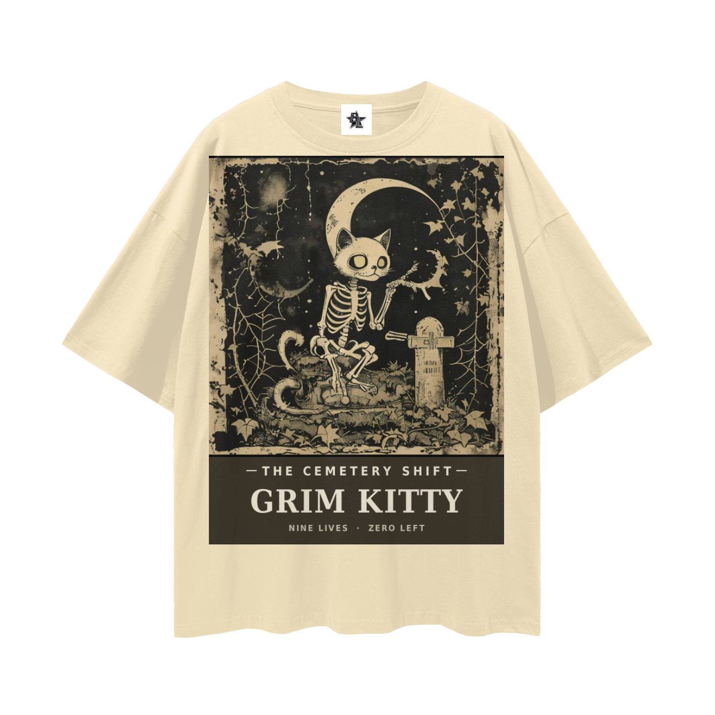 Grim Kitty Cemetery Shift Tee | Gothic Halloween Bootleg Oversized Graphic Tee