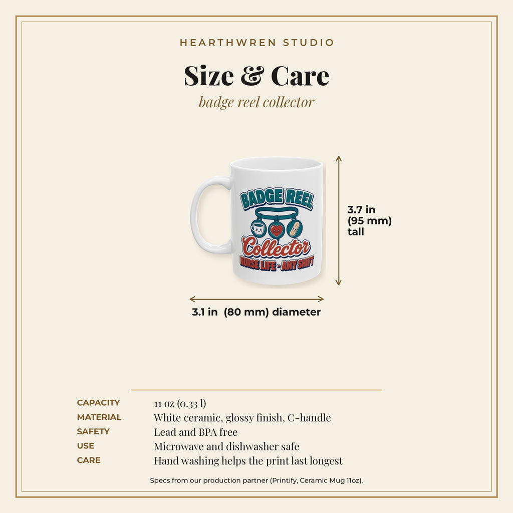 Badge Reel Collector mug - specs care
