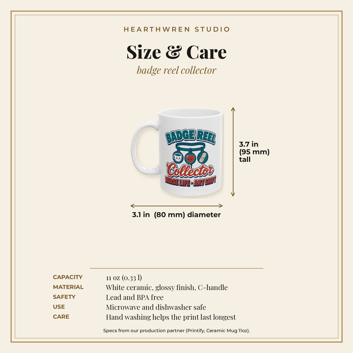 Badge Reel Collector mug - specs care