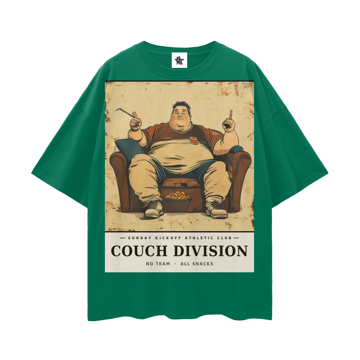 Sunday Kickoff Athletic Club Tee - Couch Division | Vintage Varsity Football Bootleg Oversized Tee
