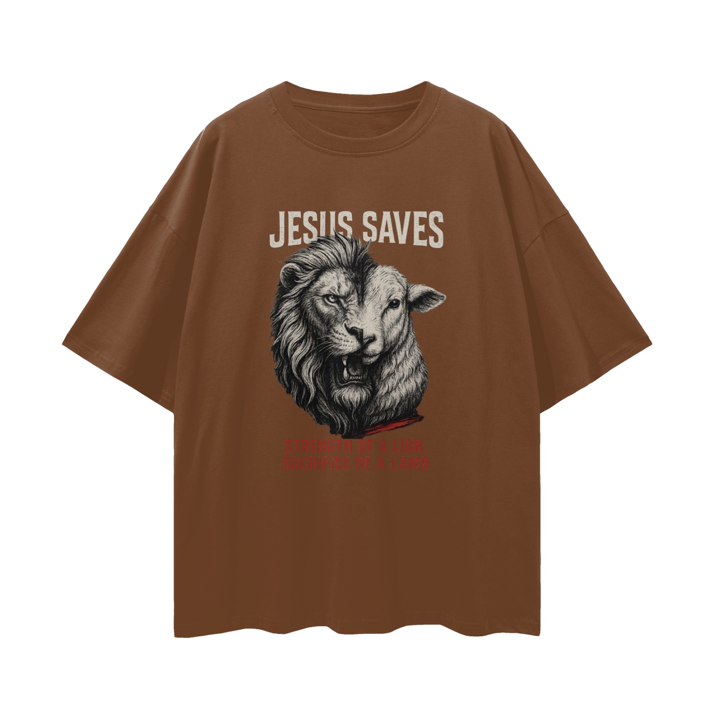 Religious "Jesus Saves – The Lion & The Lamb" Graphic Oversized T Shirt