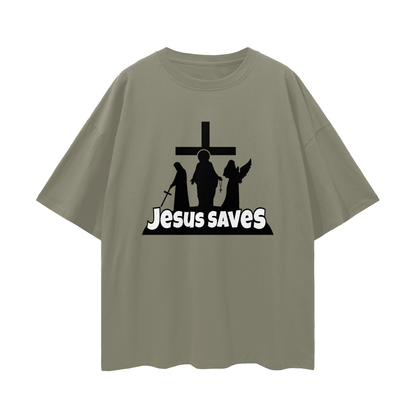 Religious Jesus Saves Fortnite Like Graphic Oversized T Shirt
