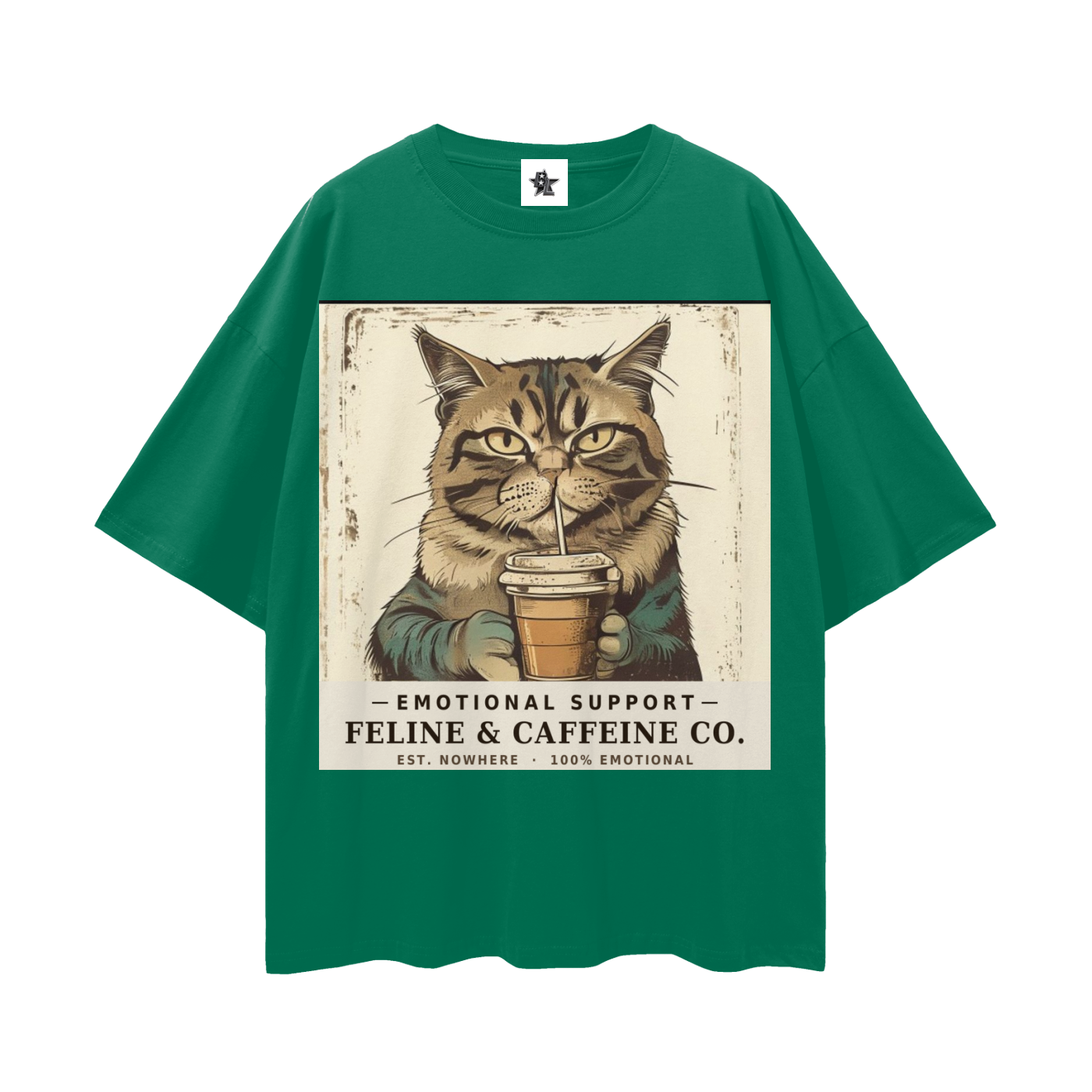 Emotional Support Cat Tee - Feline & Caffeine Co. | Oversized Heavyweight Bootleg Graphic Tee