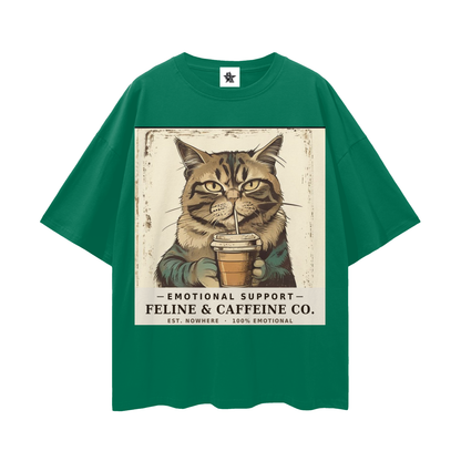 Emotional Support Cat Tee - Feline & Caffeine Co. | Oversized Heavyweight Bootleg Graphic Tee