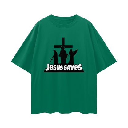 Religious Jesus Saves Fortnite Like Graphic Oversized T Shirt