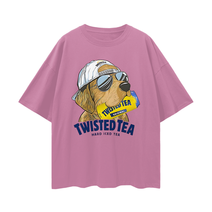 Golden Retriever Funny Twisted Teas Drink Graphic Oversized T Shirt