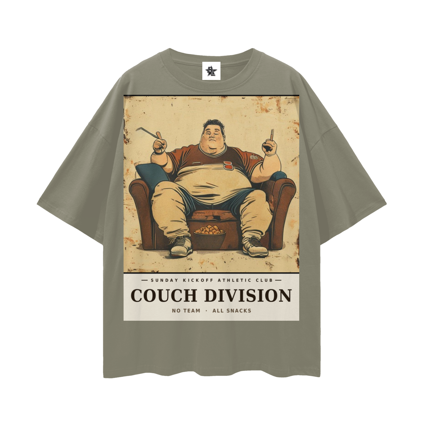 Sunday Kickoff Athletic Club Tee - Couch Division | Vintage Varsity Football Bootleg Oversized Tee