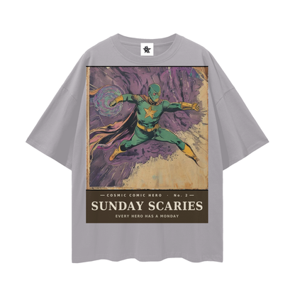 Cosmic Comic Hero #2 Tee - The Sunday Scaries Saga | Retro Bootleg Comic Oversized Tee