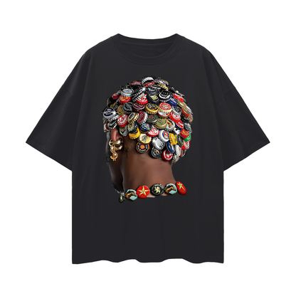 Vintage Like Bottle Cap Head Y2K Graphic Oversized T Shirt