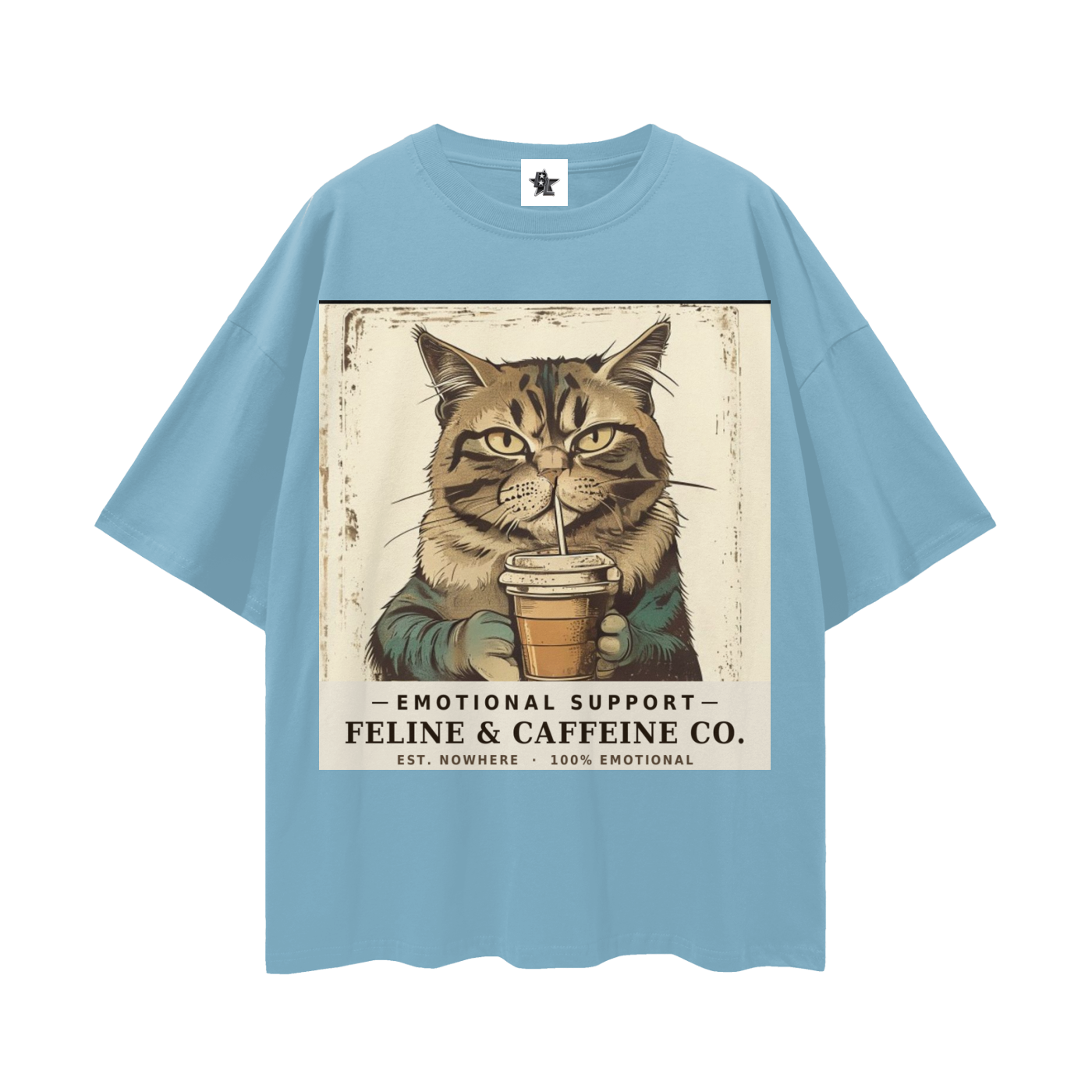 Emotional Support Cat Tee - Feline & Caffeine Co. | Oversized Heavyweight Bootleg Graphic Tee