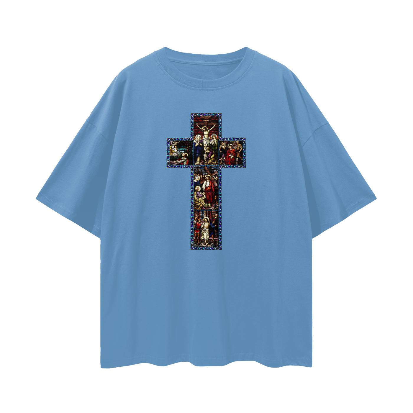 Religious Jesus Cathedral Glass Graphic Oversized T Shirt
