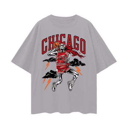 Vintage Like Chicago Bulls Basketball Skeleton Graphic Oversized T Shirt
