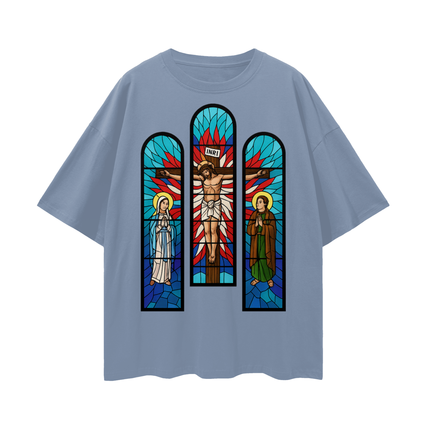 Religious Jesus Cathedral Glass Graphic Oversized T Shirt