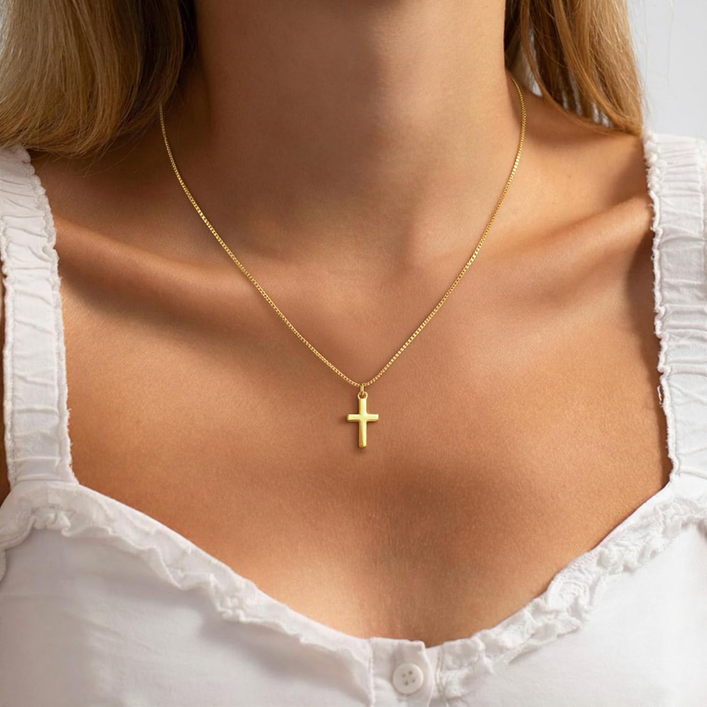 Cross Necklace for Women 14K Gold Plated Non Tarnish Jewelry Gifts | Cross Pendant Necklace Cute Simple Small Necklace Christian Baptism Religious Faith Jewelry Gifts