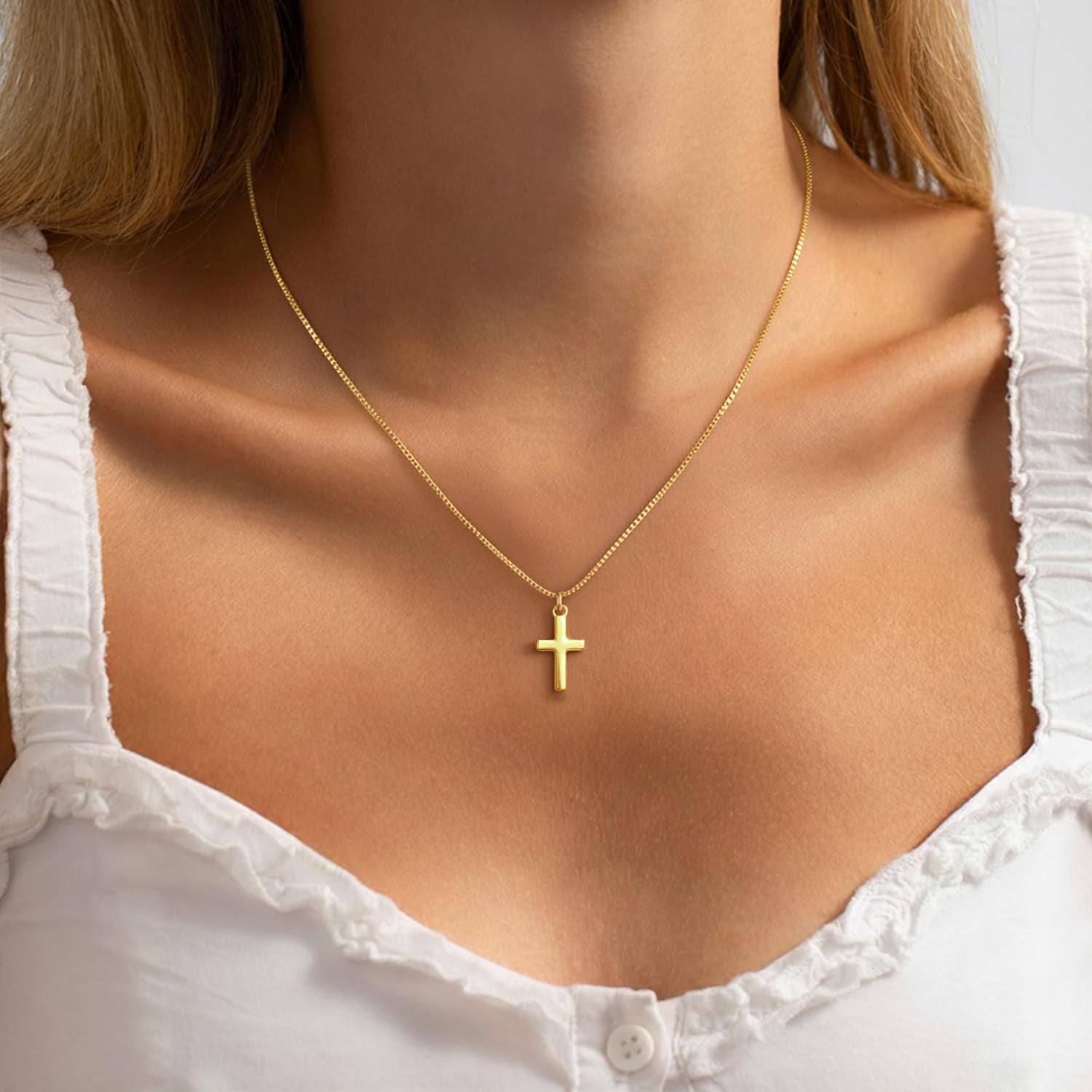 Cross Necklace for Women 14K Gold Plated Non Tarnish Jewelry Gifts | Cross Pendant Necklace Cute Simple Small Necklace Christian Baptism Religious Faith Jewelry Gifts