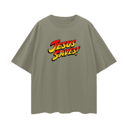 Religious Jesus Saves Street Fighter Like Graphic Oversized T Shirt