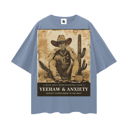 Wild West Overthinkers Club Tee - Yeehaw & Anxiety | Vintage Western Bootleg Oversized Graphic Tee