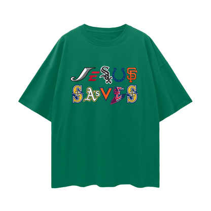 Religious Jesus Saves Sport Logos Like Graphic Oversized T Shirt