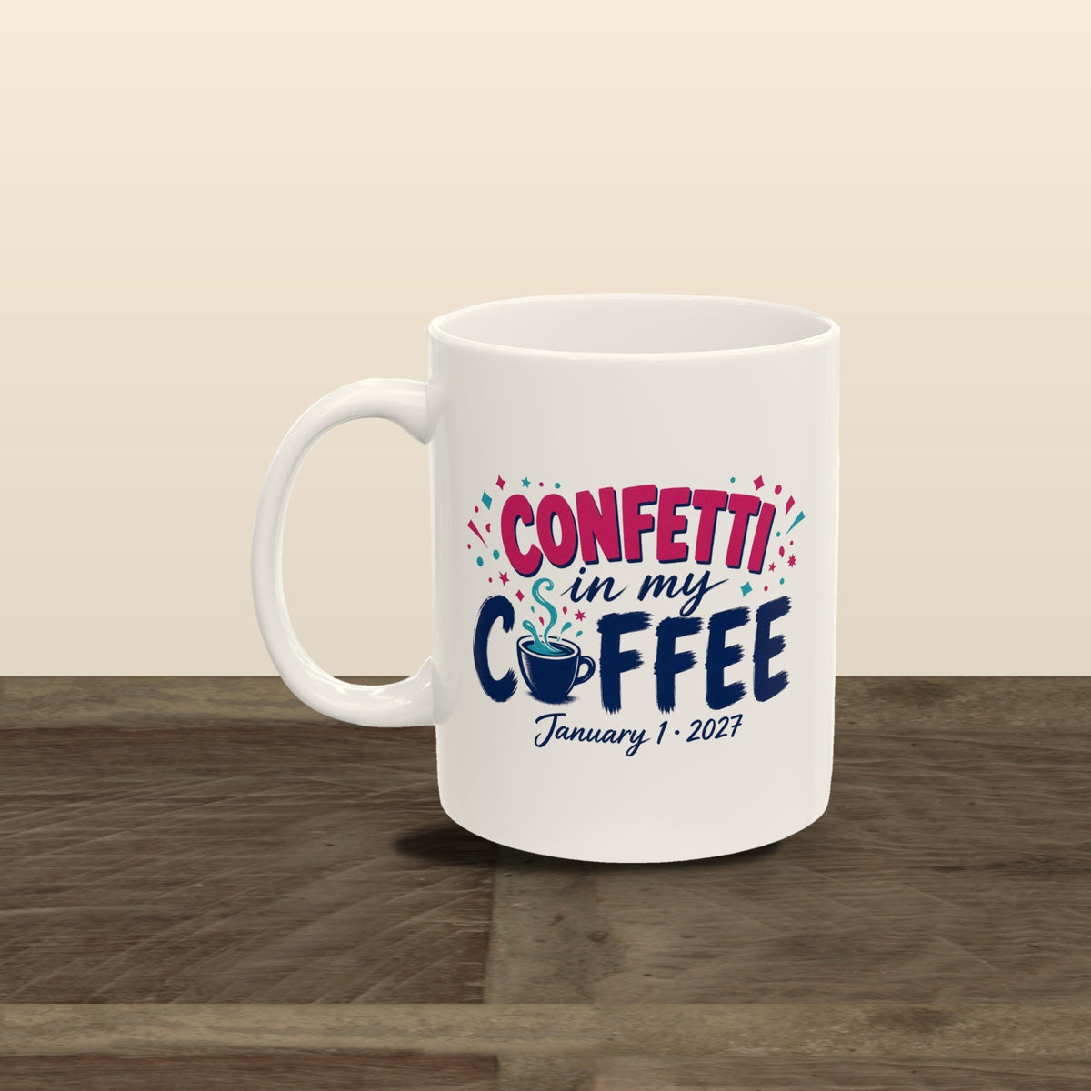 Confetti in My Coffee mug - styled embedded plank flooring