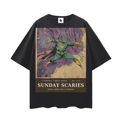 Cosmic Comic Hero #2 Tee - The Sunday Scaries Saga | Retro Bootleg Comic Oversized Tee