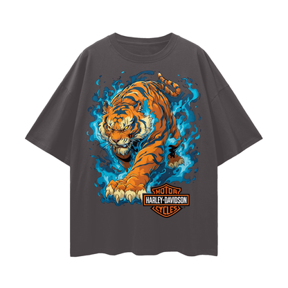 Vintage/Y2K Tiger With Flames Harley Oversized T Shirt