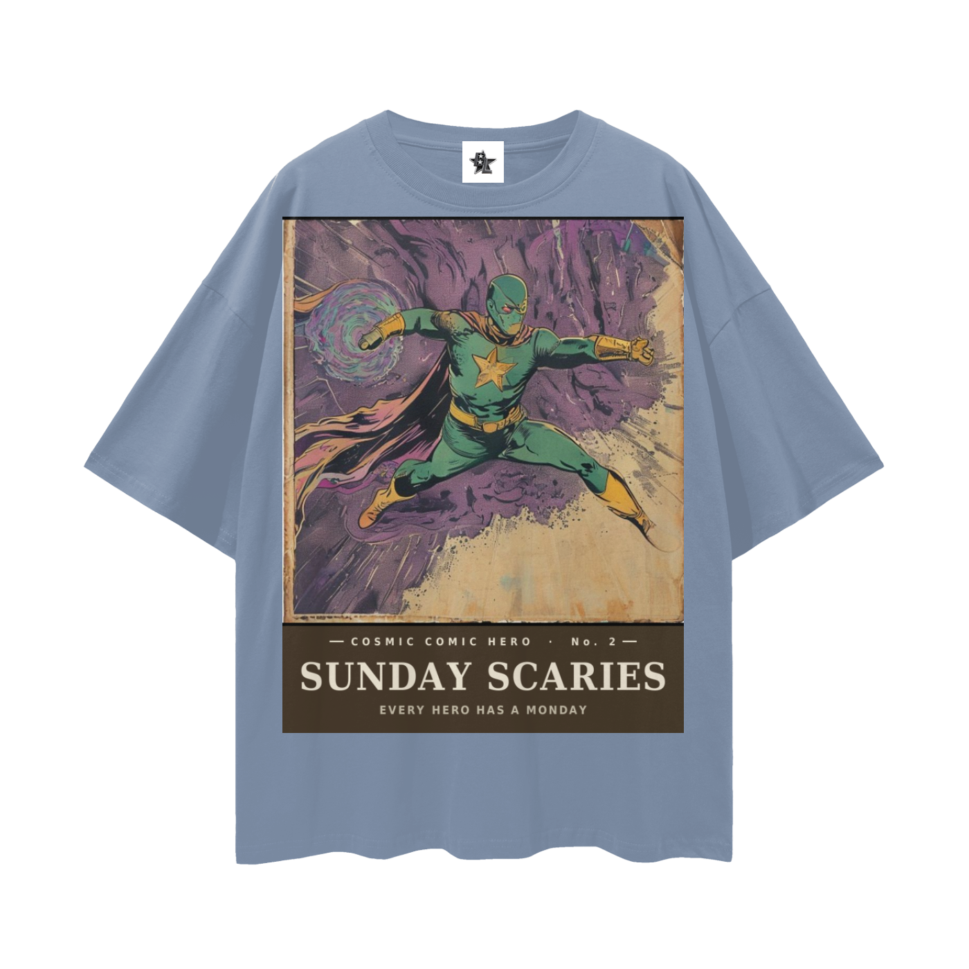 Cosmic Comic Hero #2 Tee - The Sunday Scaries Saga | Retro Bootleg Comic Oversized Tee