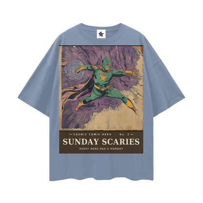Cosmic Comic Hero #2 Tee - The Sunday Scaries Saga | Retro Bootleg Comic Oversized Tee