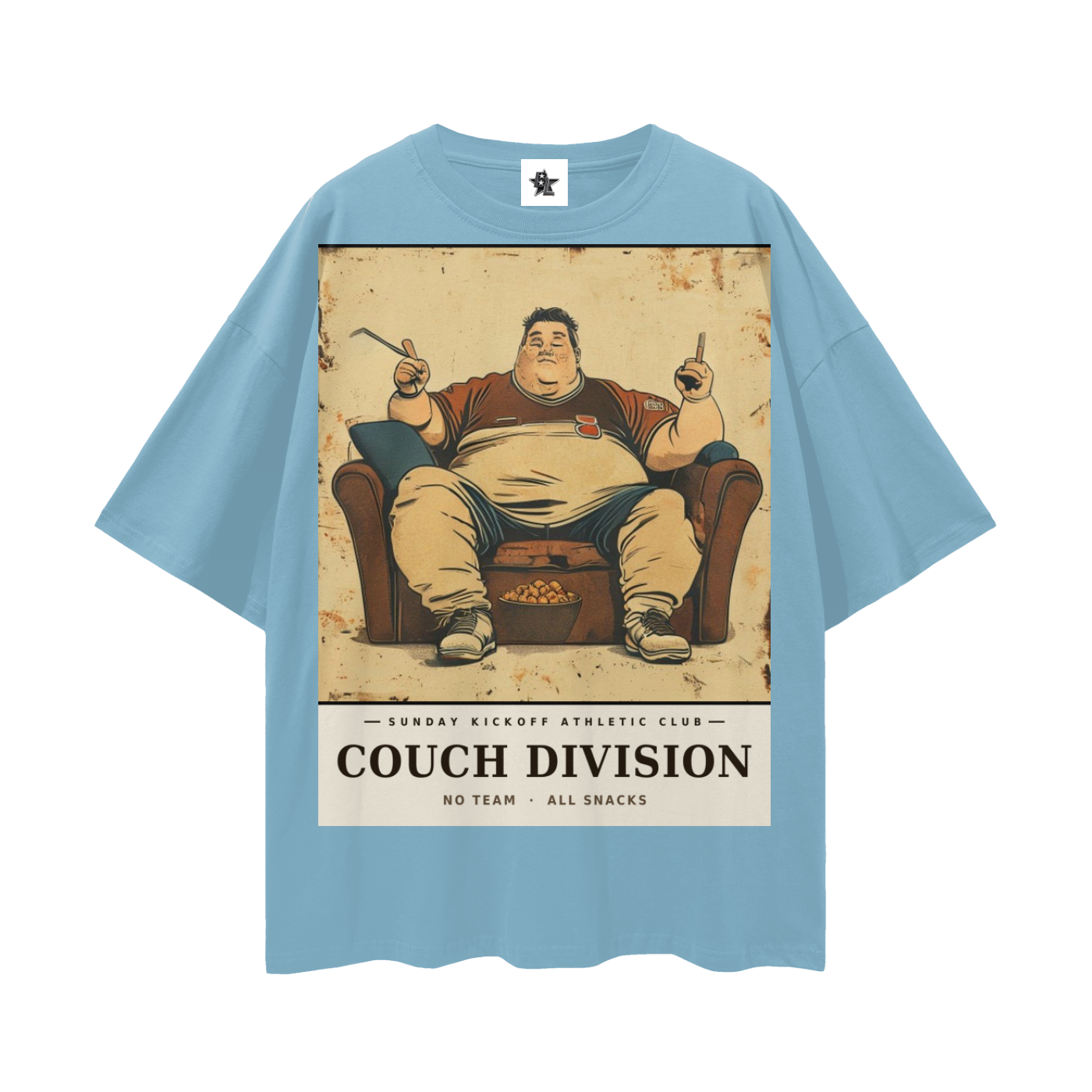 Sunday Kickoff Athletic Club Tee - Couch Division | Vintage Varsity Football Bootleg Oversized Tee