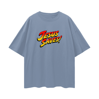 Religious Jesus Saves Street Fighter Like Graphic Oversized T Shirt