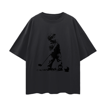 Kid Soldier Golfing Graphic Oversized T Shirt
