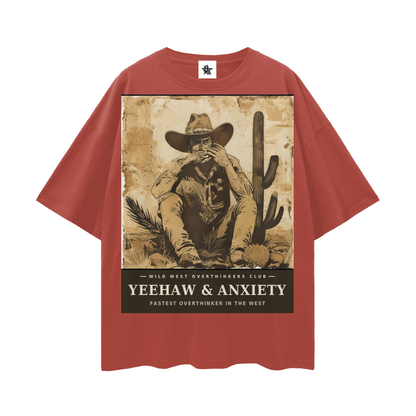 Wild West Overthinkers Club Tee - Yeehaw & Anxiety | Vintage Western Bootleg Oversized Graphic Tee